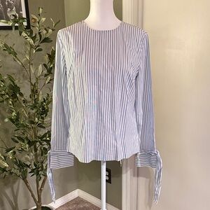 Banana Republic Light Blue & White Striped Tie-Cuff Button-Down Top